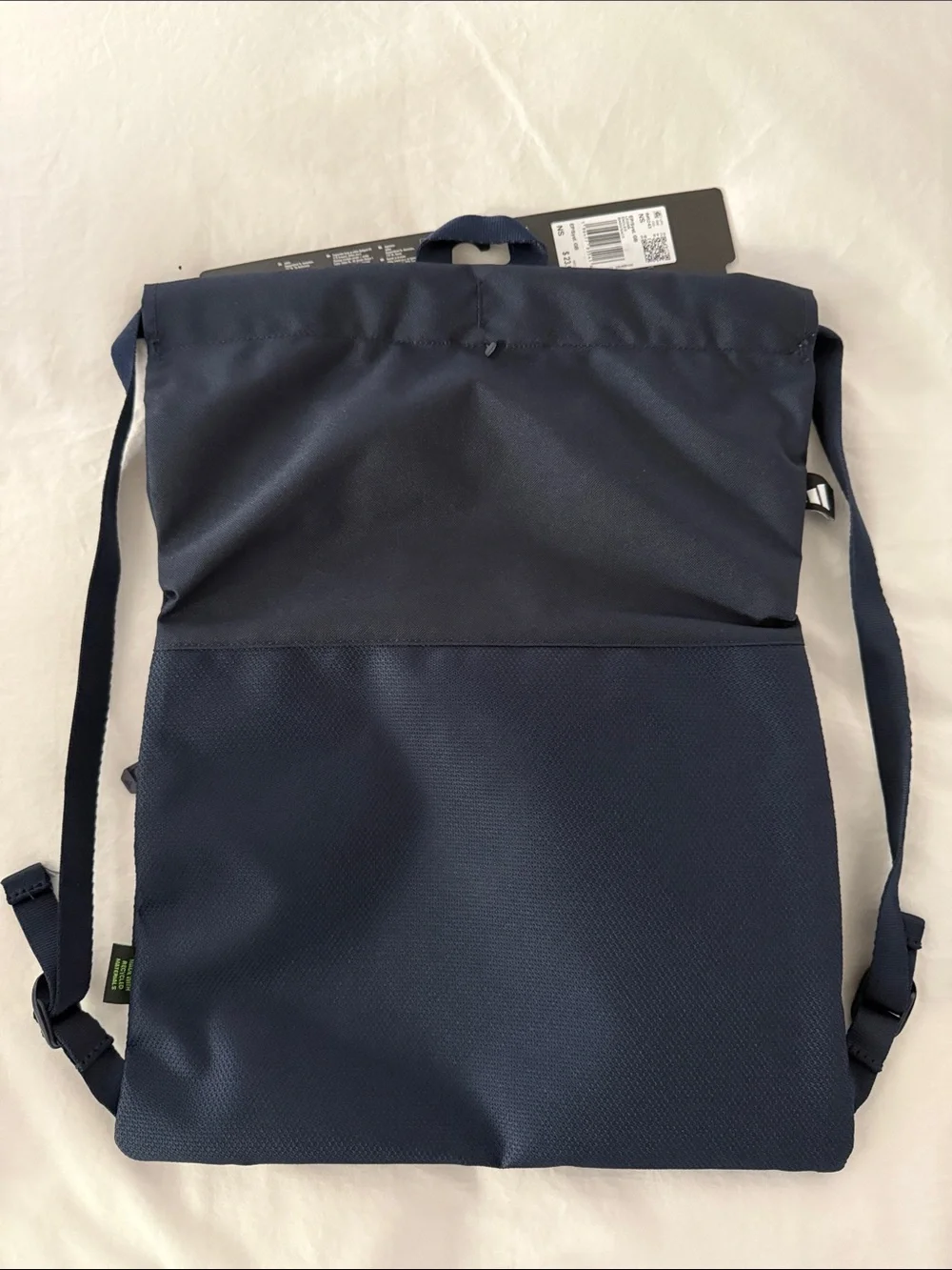 adidas Navy slim Backpack with White Logo and front zipper pocket